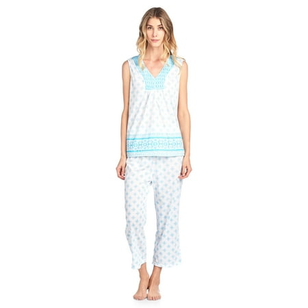 Casual Nights Women's Printed Sleeveless Top & Capri Pajama Set