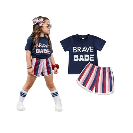 1-4 Years Kid Baby Girls Summer Independence Day Casual Clothes Print T Shirt and Striped Shorts Outfit Set Navy
1-4 Years Kid Baby Girls Summer Independence Day Casual Clothes Print T Shirt and Striped Shorts Outfit Set Navy