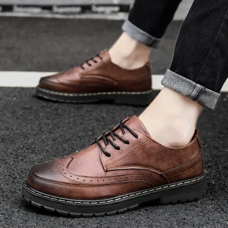 Men‘s Dark Brown Wing-tip Brogue Casual Dress Shoes Derby Style Shoes