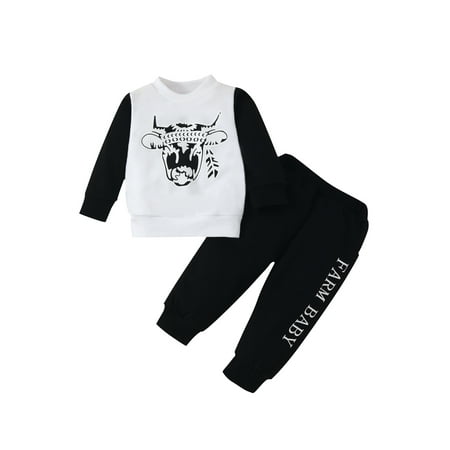 Sunisery Toddler Baby Boys Girls Fall Clothes Sets Cow Head Print Long Sleeve Sweatshirts Tops Letter Long Pants Outfits White Black 9-12 Months
Sunisery Toddler Baby Boys Girls Fall Clothes Sets Cow Head Print Long Sleeve Sweatshirts Tops Letter Long Pants Outfits White Black 9-12 Months