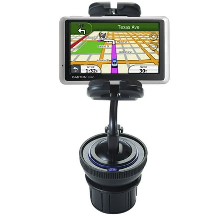 Unique Auto Cupholder and Suction Windshield Dual Purpose Mounting System for Garmin Nuvi 1450T - Flexible Holder System Includes Two Mount Options