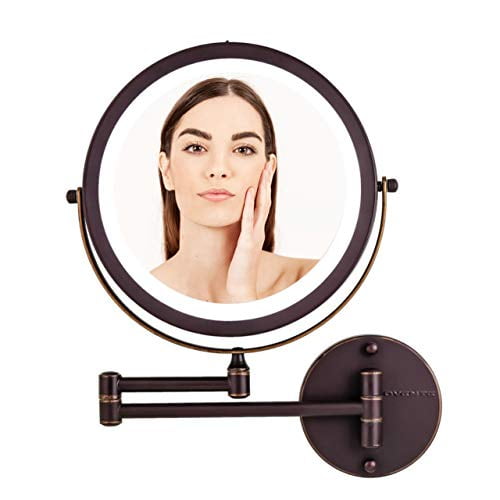 Ovente Wall Mounted Vanity Makeup Mirror 8.5 Inch with 10X Magnification and LED Light, 360 Degree Swivel Rotation with Distortion Free View, 4 AAA Batteries Operated, Antique Bronze (MFW85ABZ1X10X)