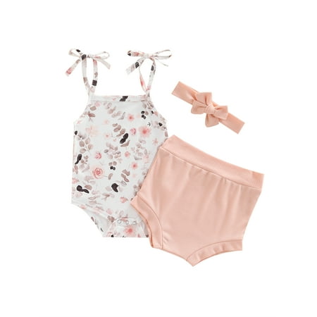 Gureui Toddler Infant Baby Girls Outfits Sleeveless Floral Print Tie-Up Romper + Solid Color Shorts + Decorative Hairband 3Pcs Clothes Set
Gureui Toddler Infant Baby Girls Outfits Sleeveless Floral Print Tie-Up Romper + Solid Color Shorts + Decorative Hairband 3Pcs Clothes Set