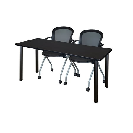 66" x 24" Kee Training Table- Mocha Walnut/Black and 2 Cadence Nesting Chairs