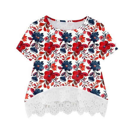 Children Girls T-shirts Floral Printed Short Sleeve Crew Neck Casual Tunic Lace Loose Soft Top Dailywear Party Tshirts
Children Girls T-shirts Floral Printed Short Sleeve Crew Neck Casual Tunic Lace Loose Soft Top Dailywear Party Tshirts