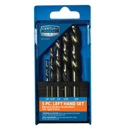 Century Drill & Tool 74105 Cobalt Left Hand Drill Bit 5 Piece Set