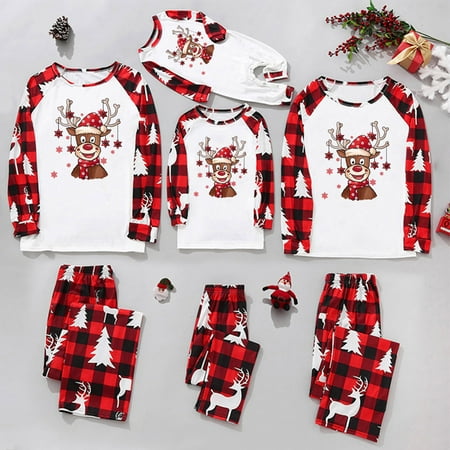 Men Dad Family Christmas Pajamas Cute Christmas Print Pajamas Plaid Holiday Pajamas Set Parent Child