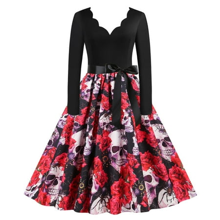 Ziloco Halloween Fashion Women Long Sleeve V-Neck Skull Printed Ladies Slim Dress gothic dress with corset Pink S
Ziloco Halloween Fashion Women Long Sleeve V-Neck Skull Printed Ladies Slim Dress gothic dress with corset Pink S