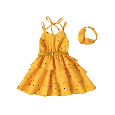 Eyicmarn Elegant Little Girl One Piece Dress V Neck Sleeveless Elastic Waist Multi Layer Dot Dress with Wasitbelt Headband
Eyicmarn Elegant Little Girl One Piece Dress V Neck Sleeveless Elastic Waist Multi Layer Dot Dress with Wasitbelt Headband