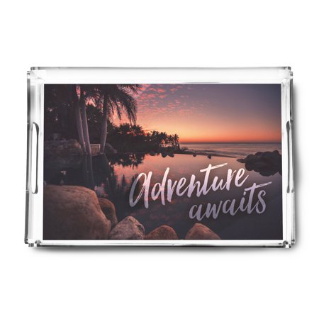 Adventure Awaits - Coastal Sunset Scene - Lantern Press Photography (Acrylic Serving Tray)