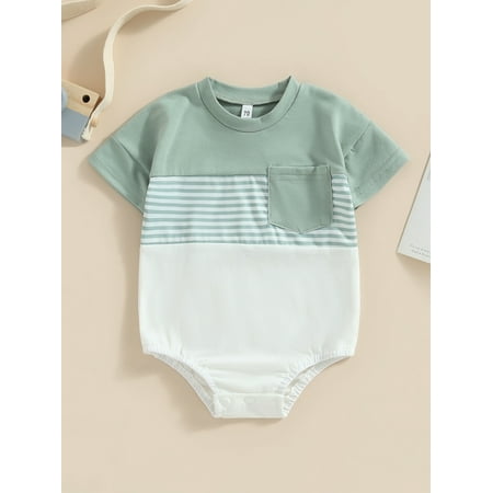 Sunisery Infant Baby Boys Girls Romper Contrast Color Stripe Short Sleeve Crew Neck Pocket Jumpsuits Summer Casual Bodysuits
Sunisery Infant Baby Boys Girls Romper Contrast Color Stripe Short Sleeve Crew Neck Pocket Jumpsuits Summer Casual Bodysuits