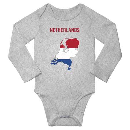 Netherlands Flag Map Baby Long Slevve Bodysuits (Gray 6-12 Months)