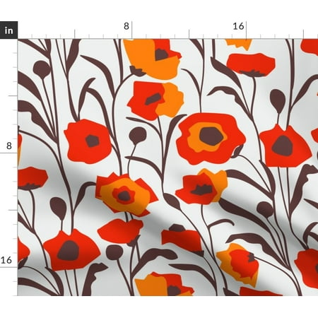 Retro Poppies Orange Poppy Flower Folk Art Garden by Spoonflower