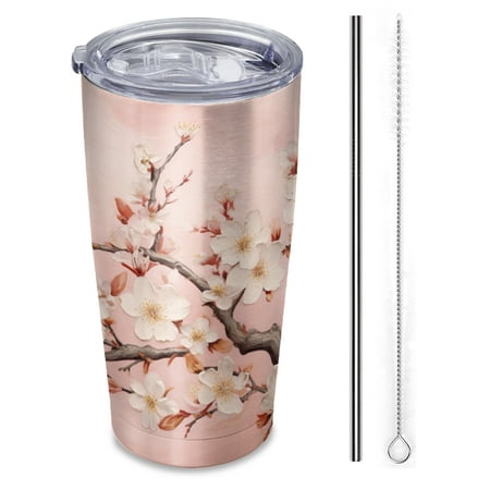 beautiful painting of white cherry blossoms on pink background Insulated Travel Tumbler 20 oz Car Cup with Reusable Straw & Brush Hot & Cold Beverage Cup for Office/Outdoor
beautiful painting of white cherry blossoms on pink background Insulated Travel Tumbler 20 oz Car Cup with Reusable Straw & Brush Hot & Cold Beverage Cup for Office/Outdoor
