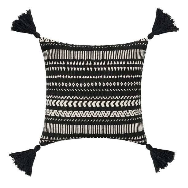 Better Homes & Gardens Down Alternative Filled Marked Stripe & Tassels Decorative Throw Pillow, 18"x18"