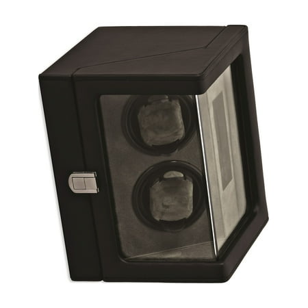 Rotations Black PU Faux Leather Double Watch Winder (9.6x6.5mm)