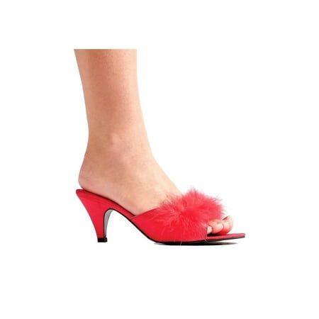 Ellie Shoes E-Phoebe 2.5 inch Heel Satin Maribou Slippers Red / 13
