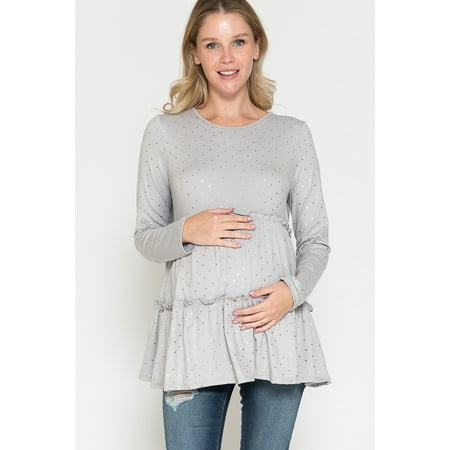 Womem s Maternity with Babydoll Ruffle Long Sleeve Top
