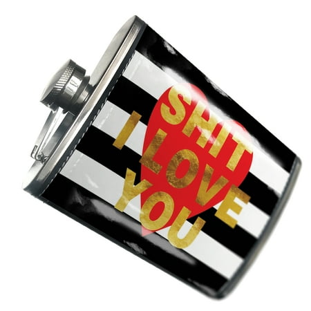 NEONBLOND Flask Shit I Love You Valentine s Day Gold and Stripes Heart