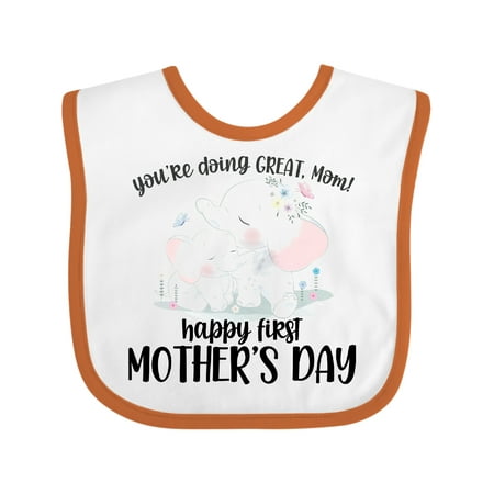 Inktastic Happy First Mothers Day with Elephant Gift Baby Boy or Baby Girl Bib