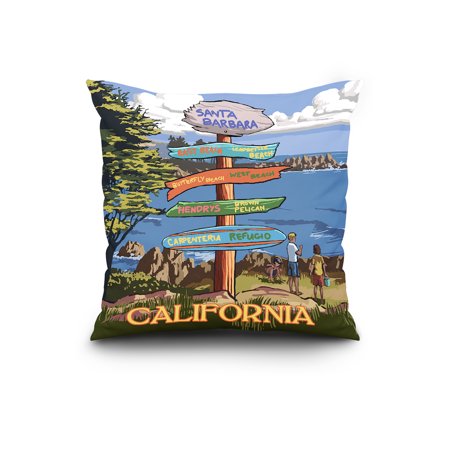 Santa Barbara, California - Destination Sign - Lantern Press Poster (20x20 Spun Polyester Pillow, Square)