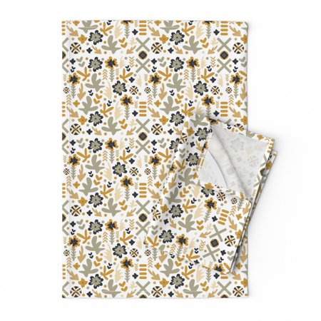Floral Flowers Autumn Flowers Linen Cotton Tea Towels by Roostery Set of 2