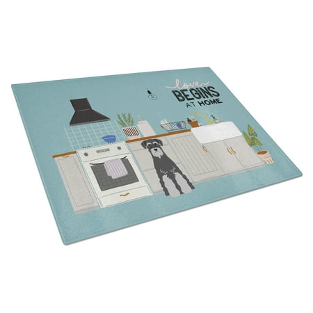Caroline s Treasures CK7738LCB Black Grey Standard Schnauzer Kitchen Scene Glass Cutting Board Large 12H x 16W