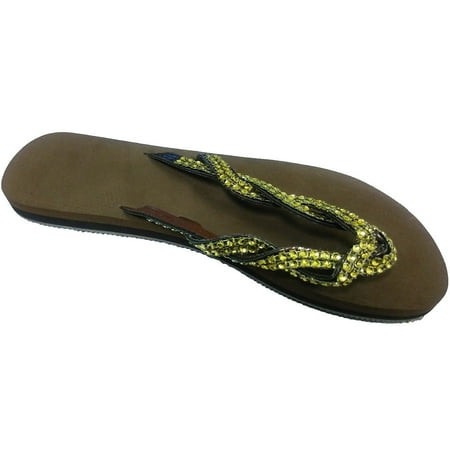 Envision Studio Women Flip Flops Braided Thong Sandals W Rhinestones Brown 6