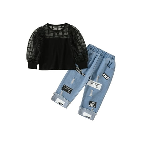 Sunisery Kids Littlt Girls 2Pcs Outfits Long Sleeve Patchwork See Through Plaid Ribbed Tops + Denim Ripped Jeans Black 3-4 Years
Sunisery Kids Littlt Girls 2Pcs Outfits Long Sleeve Patchwork See Through Plaid Ribbed Tops + Denim Ripped Jeans Black 3-4 Years
