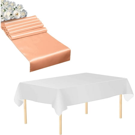 Trimming Shop 3pcs Rectangle Satin Peach Table Runner with 3pcs White Plastic Disposable Waterproof Tablecloths for Party Decoration - Set of 6
Trimming Shop 3pcs Rectangle Satin Peach Table Runner with 3pcs White Plastic Disposable Waterproof Tablecloths for Party Decoration - Set of 6