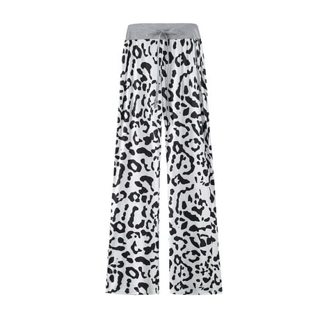 

Avamo Women s Casual Palazzo Harem Trousers Leopard Print Tartan Plaid with Drawstring Elastic Waist High Waist Pajama Pants Floral Print Wide Leg Pants Loose Baggy Soft Lounge Pants