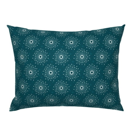 Mid Century Starburst Floral Blue Teal Pillow Sham by Roostery
