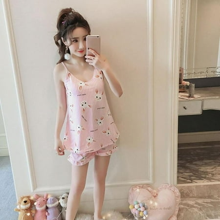 Summer Camisole Suit Home Service Chest Pad Pajamas
