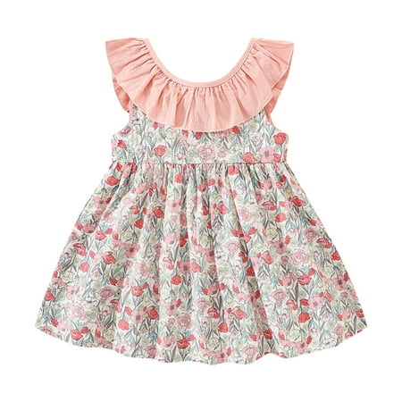 Girls Dresses Sleeveless Casual Dresses Floral Print Pink 10