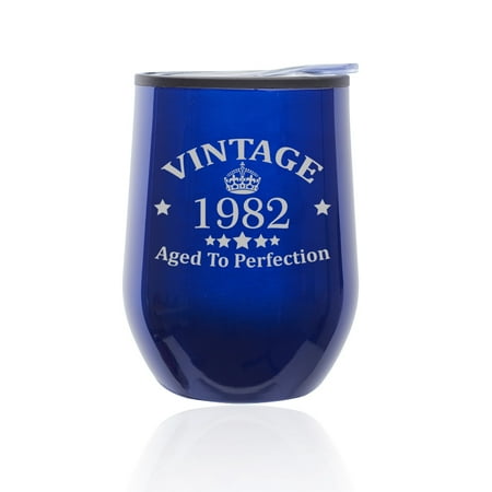Stemless Wine Tumbler Coffee Travel Mug Glass with Lid Vintage Aged To Perfection 1982 40th Birthday (Blue)
Stemless Wine Tumbler Coffee Travel Mug Glass with Lid Vintage Aged To Perfection 1982 40th Birthday (Blue)