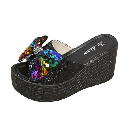 Awdenio Summer Womens Sandals Thick Bottom Bow Tie Sequin Sloping Heel Ladies Shoes With Breathable Beach Slippers
Awdenio Summer Womens Sandals Thick Bottom Bow Tie Sequin Sloping Heel Ladies Shoes With Breathable Beach Slippers