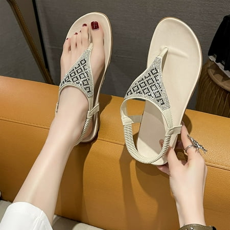 KBODIU Summer Flat Sandals Women Mothers Day Gifts Beach Fashion Rhinestone Pin-toe Shoes Slotted Sandals Casual Slippers Beige Size 40
KBODIU Summer Flat Sandals Women Mothers Day Gifts Beach Fashion Rhinestone Pin-toe Shoes Slotted Sandals Casual Slippers Beige Size 40