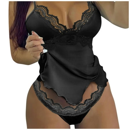 Lovehome Women Print Pajamas Sleeveless Lace Cami Underwear Lingerie Sleepwear Set Pajamas