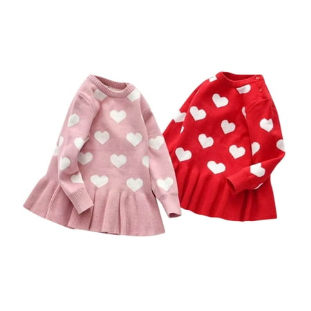 Toddler Kids Baby Girls Sweater Dress Fall Winter Heart Print Sweater Knitted Long Sleeve Pullover Ruffles A-Line Mini Dress 1-5Y
Toddler Kids Baby Girls Sweater Dress Fall Winter Heart Print Sweater Knitted Long Sleeve Pullover Ruffles A-Line Mini Dress 1-5Y