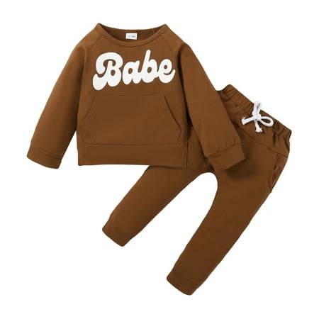 Kucnuzki 12 Months Baby Boy Winter Outfits Pants Sets 18 Months Long Sleeve Babe Letter Prints Cozy Sweatshirt Tops Elastic Pants 2PCS Set Brown
Kucnuzki 12 Months Baby Boy Winter Outfits Pants Sets 18 Months Long Sleeve Babe Letter Prints Cozy Sweatshirt Tops Elastic Pants 2PCS Set Brown