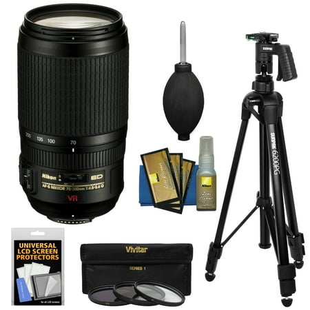 Nikon 70-300mm f\/4.5-5.6 G VR AF-S Zoom-Nikkor Lens + 3 Filters + Pistol Grip Tripod for D3200, D3300, D5300, D5500, D7100, D7200, D750, D810 Camera