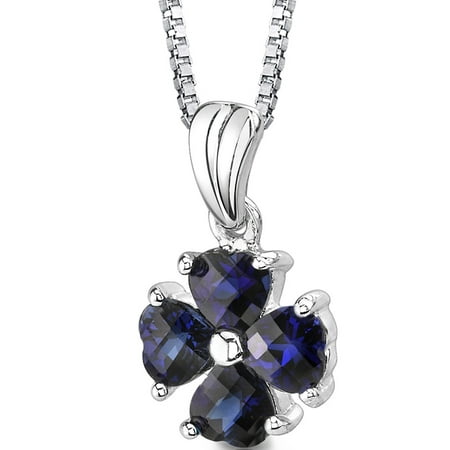 Peora 2.00 Ct Heart Shape Created Blue Sapphire Rhodium-Plated Sterling Silver Pendant, 18
