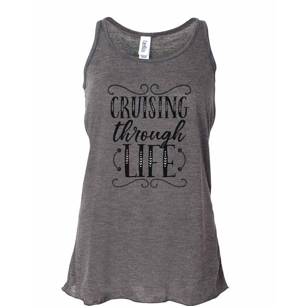 Women’s Cute "Cruising Through Life" Soft Bella Tank Top - Summer Tank Top Large, Charcoal Gray