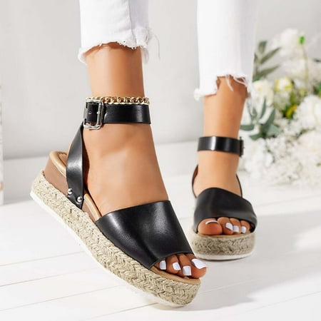 Aueoeo Summer Shoes for Women Women s Summer Sandals Open Toe Ankle Strap Sandals Casual Platform Wedge Sandals Casual Beach Shoes