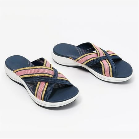 Lyinloo Latest Upgrade Elastic Cross Correction Ladies Sandals Summer Slippers Pink 40