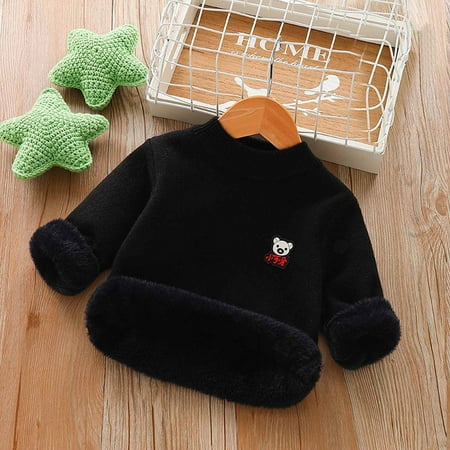 Juebong Babys Clothes on Sale Fall And Winter Medium And Large Boys Girls Round Neck Pullover Plush Thickened Sweater Black 4-5 Years
