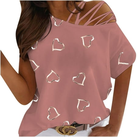 Bospose Women O-Neck Shirt Short Sleeve Crop Top Corset Top Pink Top Women Summer Love Print Strapless T-Shirt Tops Blouses Lady Heart Off Shoulder Top S
Bospose Women O-Neck Shirt Short Sleeve Crop Top Corset Top Pink Top Women Summer Love Print Strapless T-Shirt Tops Blouses Lady Heart Off Shoulder Top S