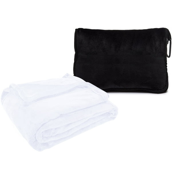 Style Basics Silky Soft Thick Plush Packable 50 X 60" Travel Blanket with Black Plush Carrying Case with Hand Luggage Belt and Backpack Clip