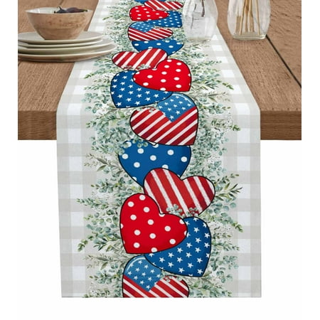 Red Blue Love Heart Table Runner Green Eucalyptus Leaf Gray Plaid Tablerunners 18 x 72 Inch Table Decorations Tabletop Scarf for Summer Gathering Holiday Farmhouse Kitchen Dining Decor 
Red Blue Love Heart Table Runner Green Eucalyptus Leaf Gray Plaid Tablerunners 18 x 72 Inch Table Decorations Tabletop Scarf for Summer Gathering Holiday Farmhouse Kitchen Dining Decor