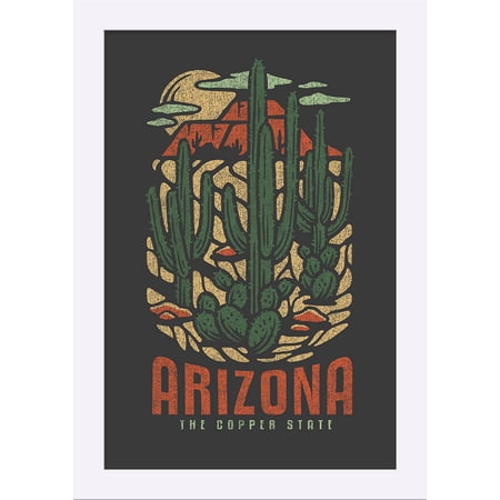 Arizona - Distress Vector Shapes - Lantern Press Artwork (12x18 Giclee Art Print, Gallery Framed, White Wood)